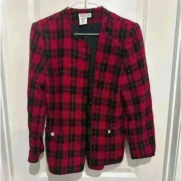 Talbots Jackets & Blazers - VINTAGE TALBOTS WOMAN PLAID wool BLAZER IN RED tweed